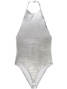 Courrèges body métallisé à logo brodé - Argent