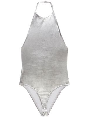 Courrèges body métallisé à logo brodé - Argent