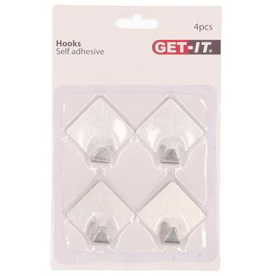 Excellent Houseware ophang haakjes - zelfklevend - 4x stuks - keuken - badkamer - rvs - D3.5 cm
