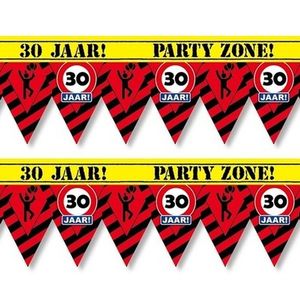 2x Versiering/decoratie 30 jaar afzetlinten vlaggetjes 12 meter   -