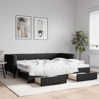 Slaapbank met onderschuifbed en lades 90x200 cm stof zwart