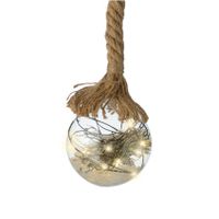 Verlichte kerstbal glas - aan touw - D20 cm - 40 lampjes -warm wit - thumbnail