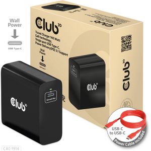 Club 3D Travel Charger 140 Watt GaN technology, Single port USB Type-C oplader