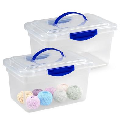 Opslagbox met deksel - 2x - transparant blauw - 9 liter - 35 x 23 x 20 cm - kunststof
