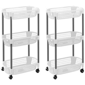 2x Witte opberg trolleys/roltafels met 3 manden 71 cm