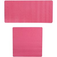 MSV Douche/bad anti-slip matten set badkamer - rubber - 2x stuks - fuchsia roze - 2 formaten