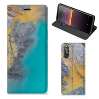Sony Xperia 10 II Standcase Marble Blue Gold - thumbnail
