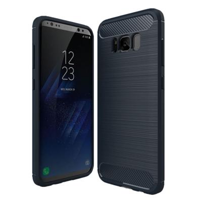 Samsung Galaxy S8 Plus Geborsteld koolstofvezel structuur schokbestendig TPU back cover Hoesje (donker blauw)