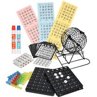 Bingo spel zwart/wit complete set 19 cm nummers 1-75 met molen/168x bingokaarten/2x stiften - thumbnail