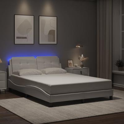 Bedframe met LED-verlichting kunstleer wit 140x200 cm