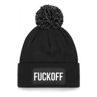 Wintersport muts met pompom - fuck off - zwart - one size - unisex - Apres ski beanie