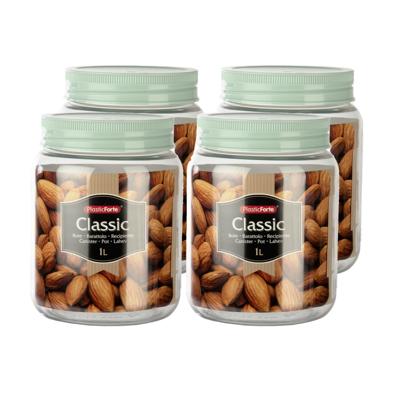 Plasticforte keuken voorraadpot - Set van 4x stuks - weckpot - mintgroen - 1 liter - kunststof Plasticforte keuken voorraadpot - Set van 4x stuks - weckpot - mintgroen - 1 liter - kunststof