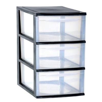 Ladenkast/bureau organizer - zwart - stapelbaar - A4 formaat - 3 lades - L26 x B36 x H41 cm