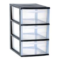 Ladenkast/bureau organizer - zwart - stapelbaar - A4 formaat - 3 lades - L26 x B36 x H41 cm