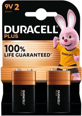 Duracell batterij Plus 100% 9V, blister van 2 stuks