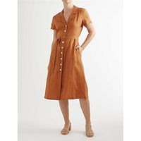 dames overhemdjurken bruin casual linnen jurken a-lijn jurken midi-jurken tie-down knopen werk straat date basic a-lijn overhemdkraag korte mouwen normale pasvorm sml xl xxl maten Lightinthebox - thumbnail