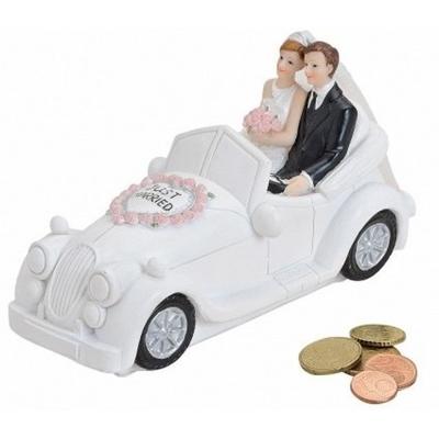 G. Wurm trouwauto spaarpot - polystone - 16 cm - bruiloft artikelen - just married