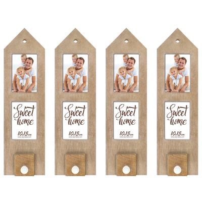 4x stuks houten fotolijst met haakje 54 x 15 cm geschikt voor een foto van 10 x 15 cm