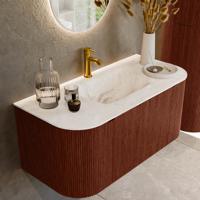 Badmeubel Mondiaz Kurve-Dlux | 100 cm cm | Meubelkleur Ruby | Wastafelkleur Frappe | Solid surface | Wasbak midden spoelbak | 1 kraangat