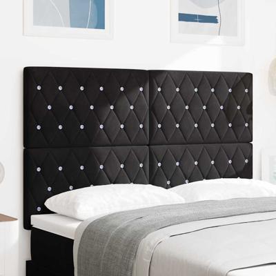 LED Hoofdbord met LED -striplichten Geruit Zwart 144 cm Fluweel