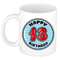 Verjaardag cadeau mok - 13 jaar - blauw - gestreept - 300 ml - keramiek