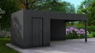 Poolhouse Trendy 200x300 cm + luifel 400 cm - compleet zwart gecoat- Plat dak- - Van Kooten