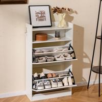 Schoenenkast met 2 Klapvakken Slank Verborgen Houten Schoenenrek Wit/Rustieke Houtlook Wit