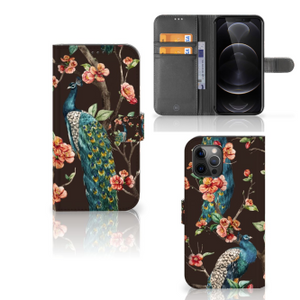 Apple iPhone 12 Pro Max Telefoonhoesje met Pasjes Pauw met Bloemen