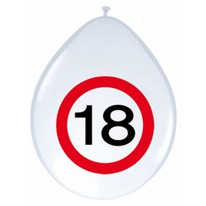 16x stuksBallonnen 18 jaar verkeersbord