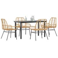 5-delige Tuinset poly rattan glas bruin