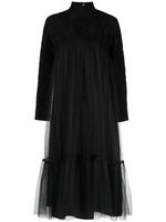 Noir Kei Ninomiya robe mi-longue en tulle à col montant - thumbnail