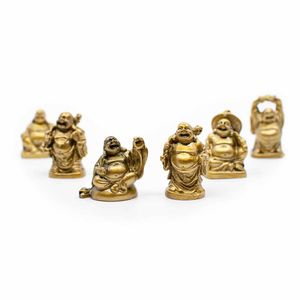 Happy Boeddha Beeld Polyresin Goudkleurig - set van 6 - ca. 5 cm