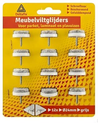 Meubelviltglijder grijs 24mm 12st - Deltafix