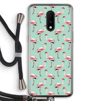 Flamingoprint groen: OnePlus 7 Transparant Hoesje met koord