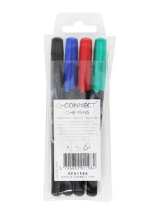 Q-CONNECT OHP marker, permanent, medium, set van 4 stuks in geassorteerde kleuren