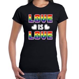 Gay Pride t-shirt met tekst - dames - zwart - love is love - LHBTI