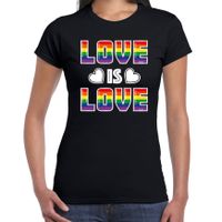 Gay Pride t-shirt met tekst - dames - zwart - love is love - LHBTI