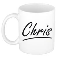 Chris Naam koffiemok - beker - met sierlijke letters - wit - 300 ml - Cadeau - Heren