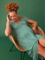 Lange soepele zwangerschapsjurk met knopen ENVIE DE FRAISE groen - thumbnail