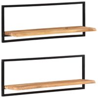 Wandschappen 2 st 100x24x35 cm massief acaciahout en staal