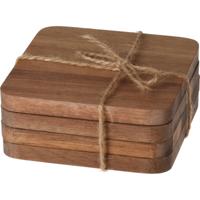 Excellent Houseware Vierkante acacia houten glazen onderzetters - 4x stuks - 10x10 cm