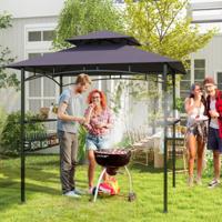 Grillpaviljoen met Dubbele Dak & Zijkasten & Metalen Mand Grilloverkappingen Grillonderstand Donkergrijs