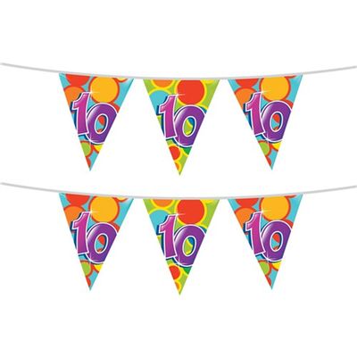 2x stuks leeftijd verjaardag thema vlaggetjes 10 jaar plastic 10 meter