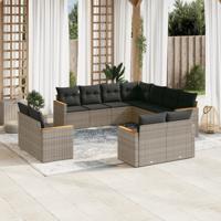 11-delige Loungeset met kussens poly rattan grijs