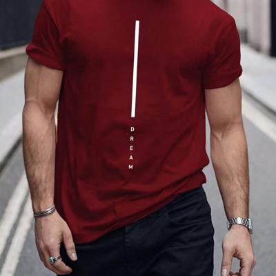 Bon&Bon Men's Letter Printed Round Neck T-Shirt - Burgundy Summer Tee Burgundy / L
