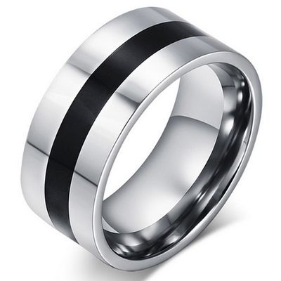 RVS heren ring Black Line 9mm