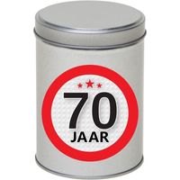 Cadeau/kado zilver rond blik 70 jaar 13 cm - thumbnail