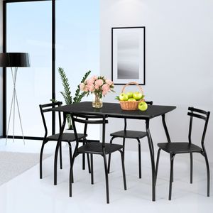 Eettafel met 4 Stoelen 5-Delige Eetgroep Rechthoekige Keukentafel Eetkamertafel Hout met Stevig Metalen Frame voor 4 Personen Zwart