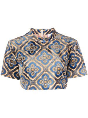 ETRO haut crop en velours à imprimé abstrait - Bleu