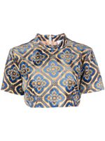 ETRO abstract-print velvet crop top - BLUE